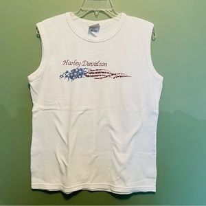 Harley Davidson tank top, white , red and blue sparkles size extra large